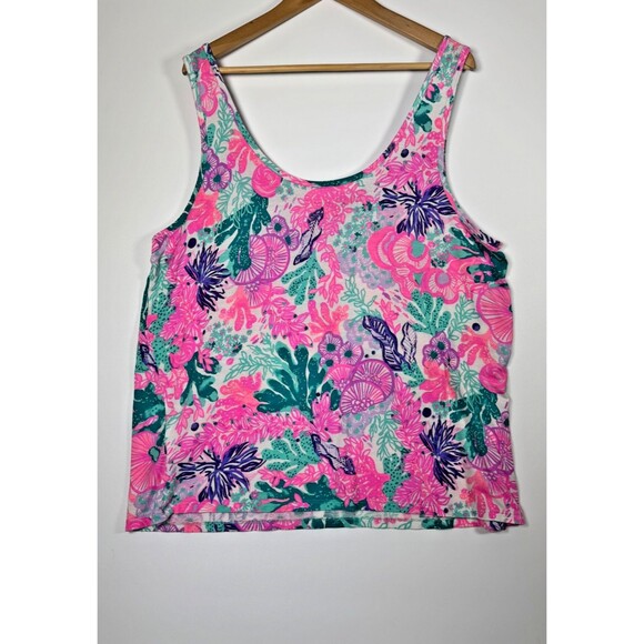 Lilly Pulitzer Tank Top Womens XXL Pink Green Floral Print Sleeveless Preppy - Picture 3 of 11